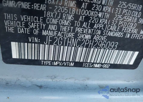 2023 Subaru Crosstrek Limited z USA, uszkodzony, nr VIN JF2GTHNC2PH296093